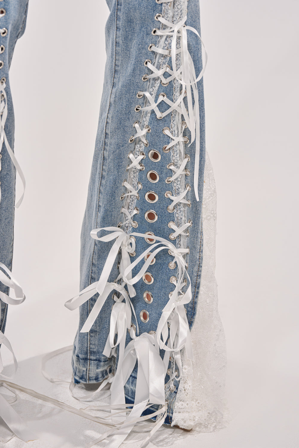 LOVE ME LIKE THAT LACE UP FLARE DENIM