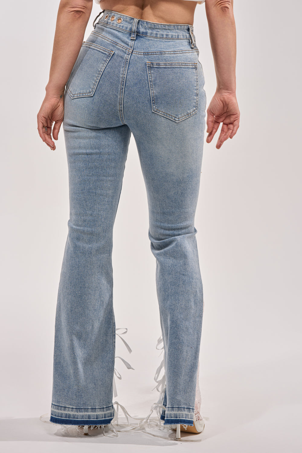 LOVE ME LIKE THAT LACE UP FLARE DENIM