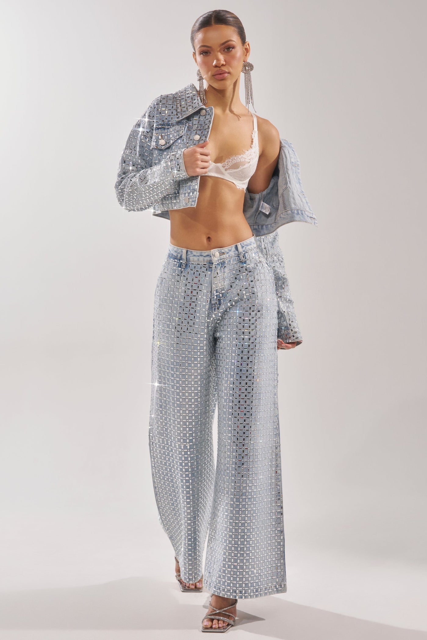 PICK N CHOOSE RHINESTONE WIDE LEG DENIM