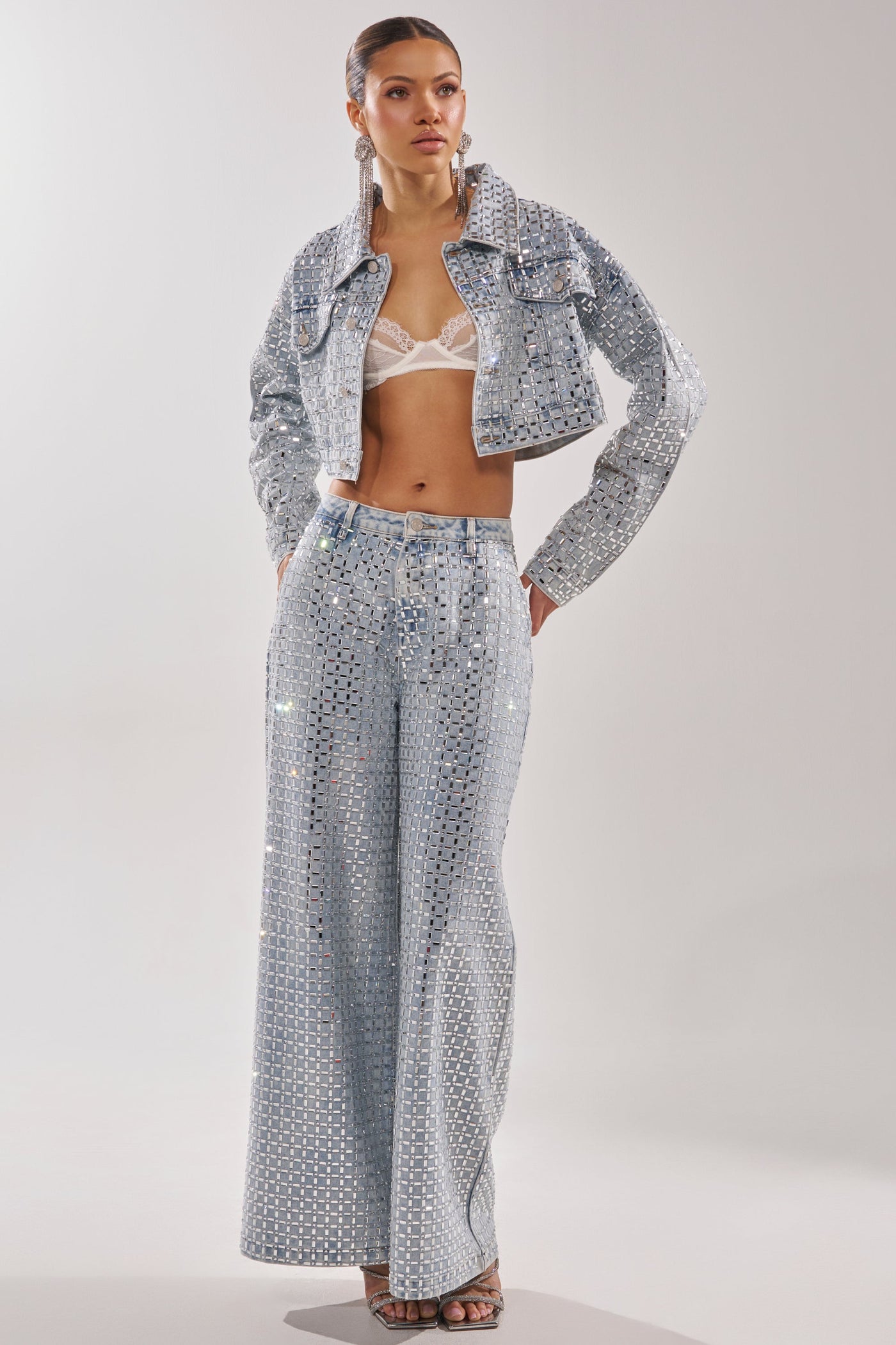 PICK N CHOOSE RHINESTONE WIDE LEG DENIM