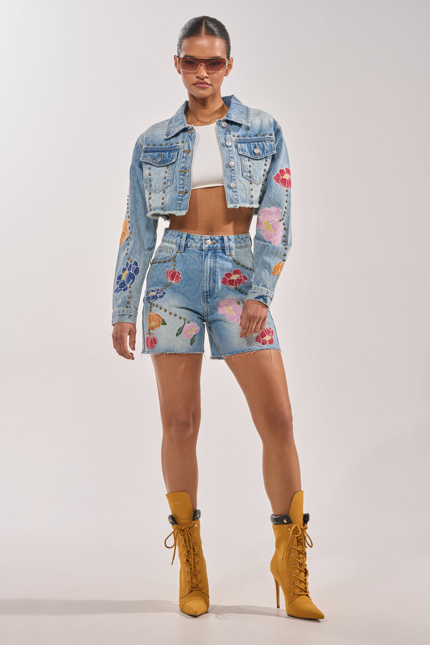 LOTTIE EMBROIDERED DENIM BERMUDA SHORTS