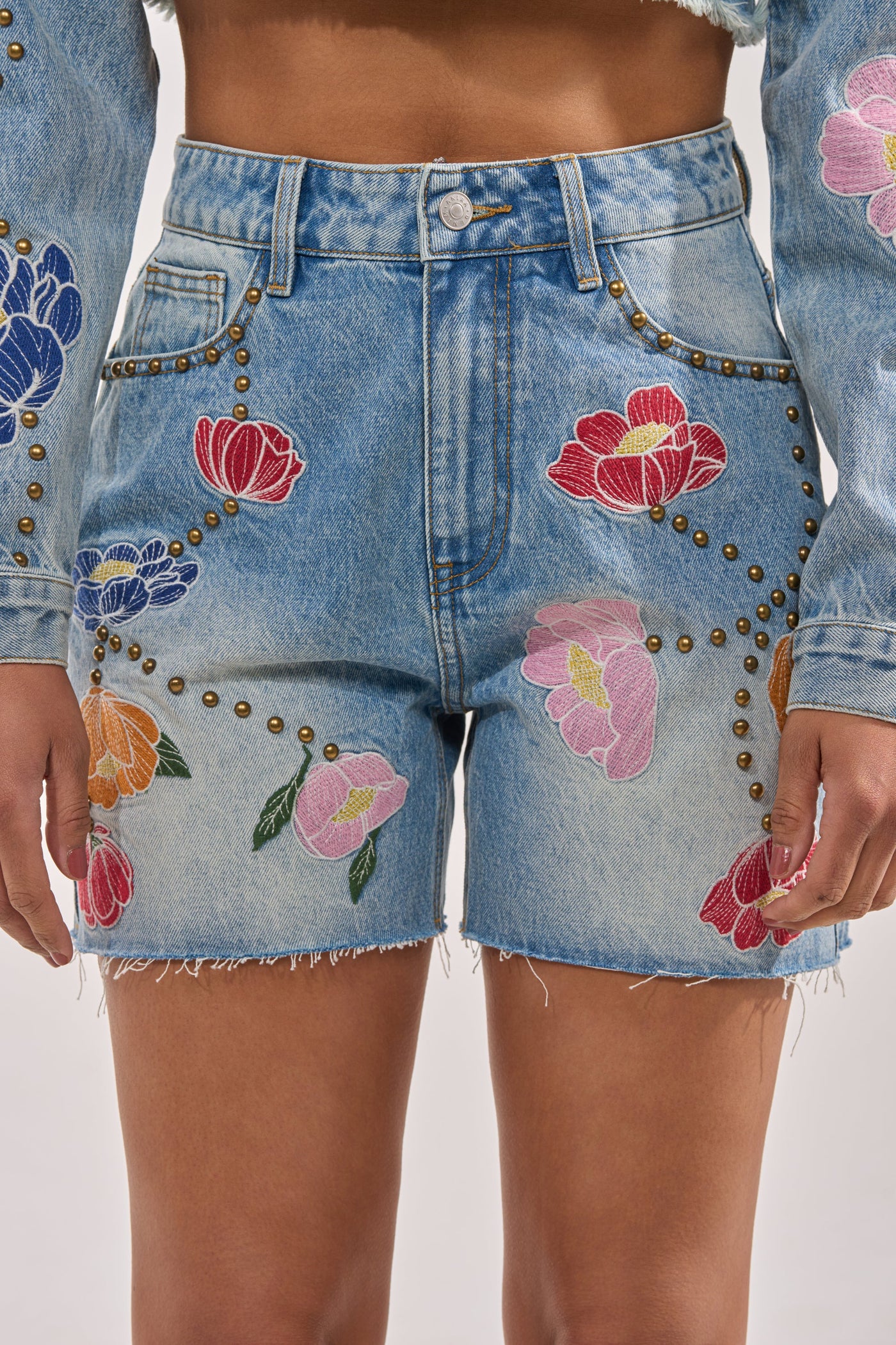 LOTTIE EMBROIDERED DENIM BERMUDA SHORTS