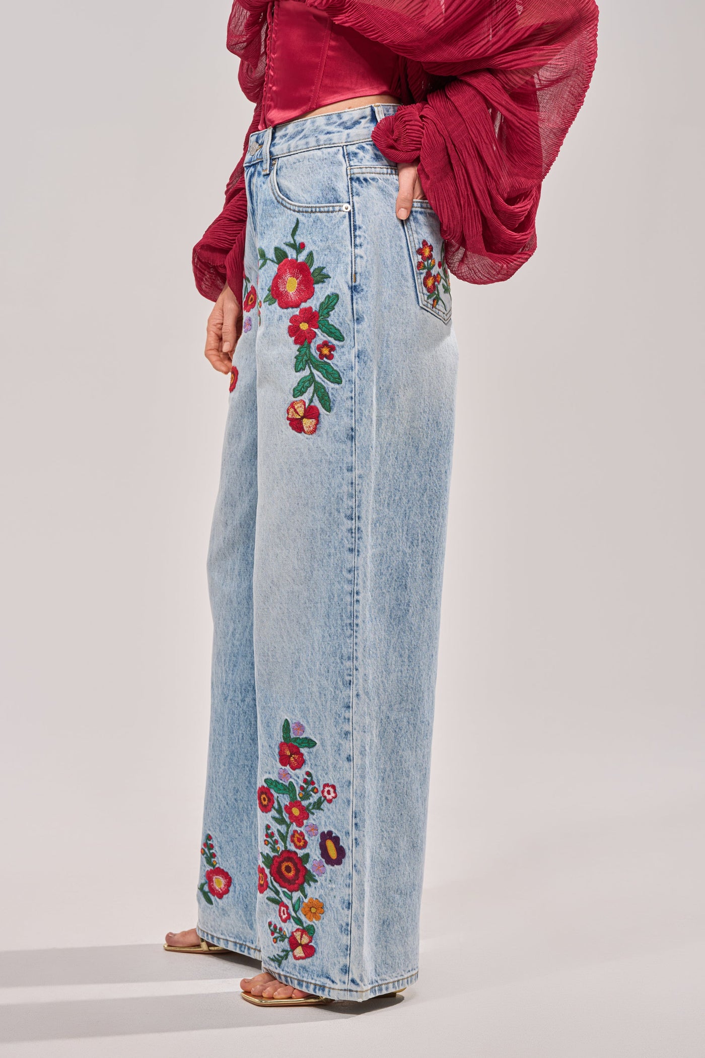GIVE ME FLOWERS WIDE LEG DENIM