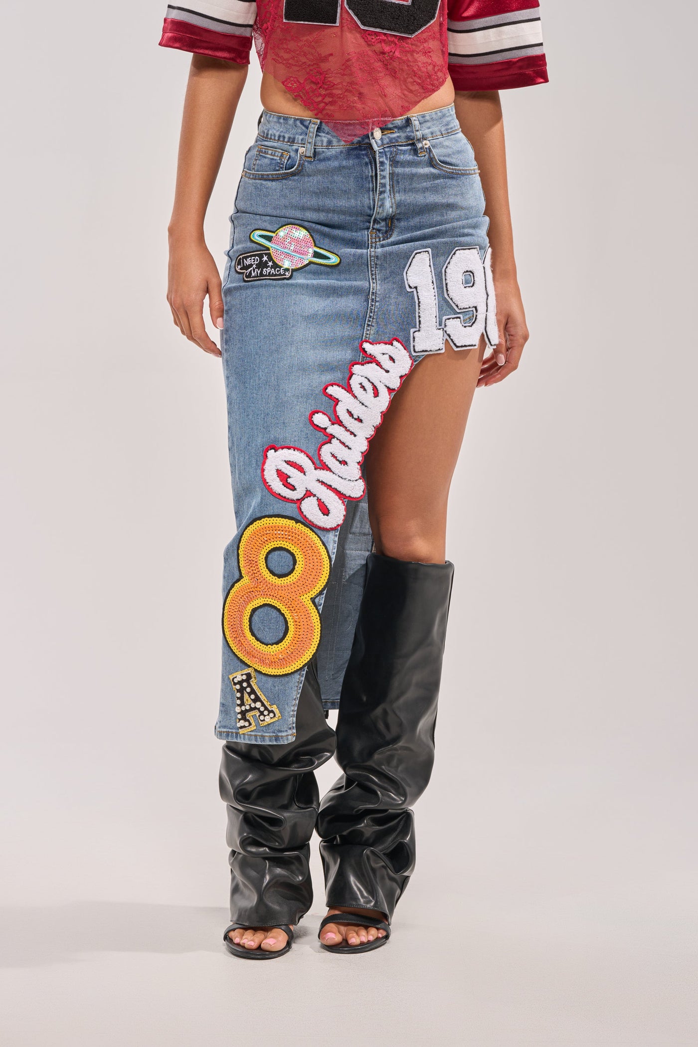 RAIDERS DENIM MAXI SKIRT