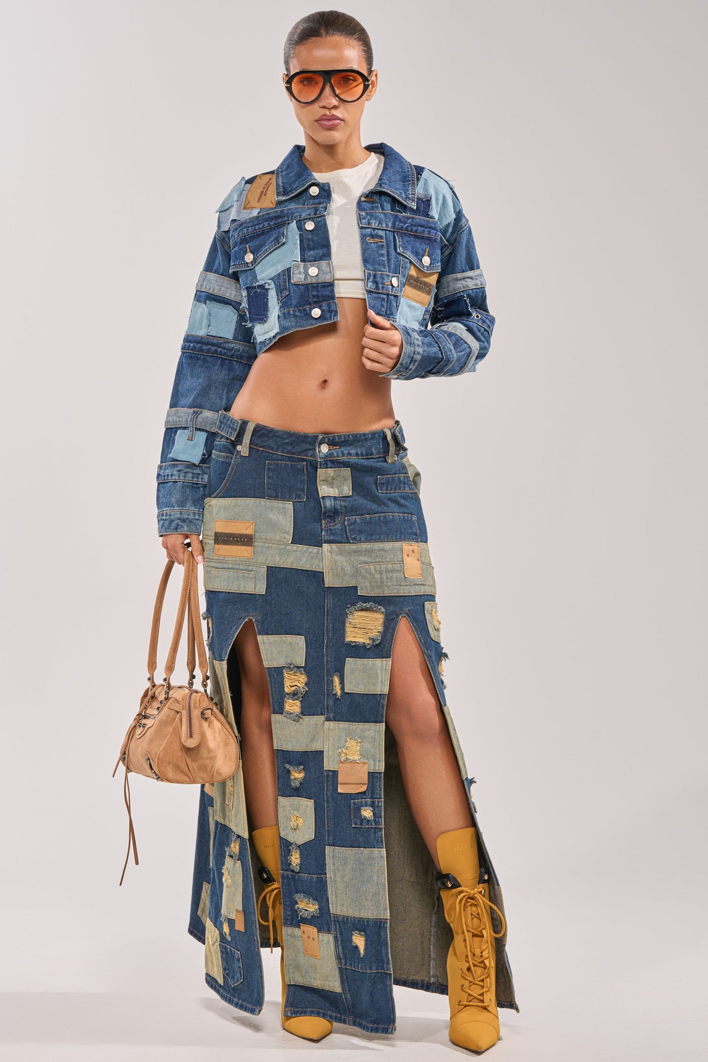 PATCH ME UP DENIM MAXI SKIRT