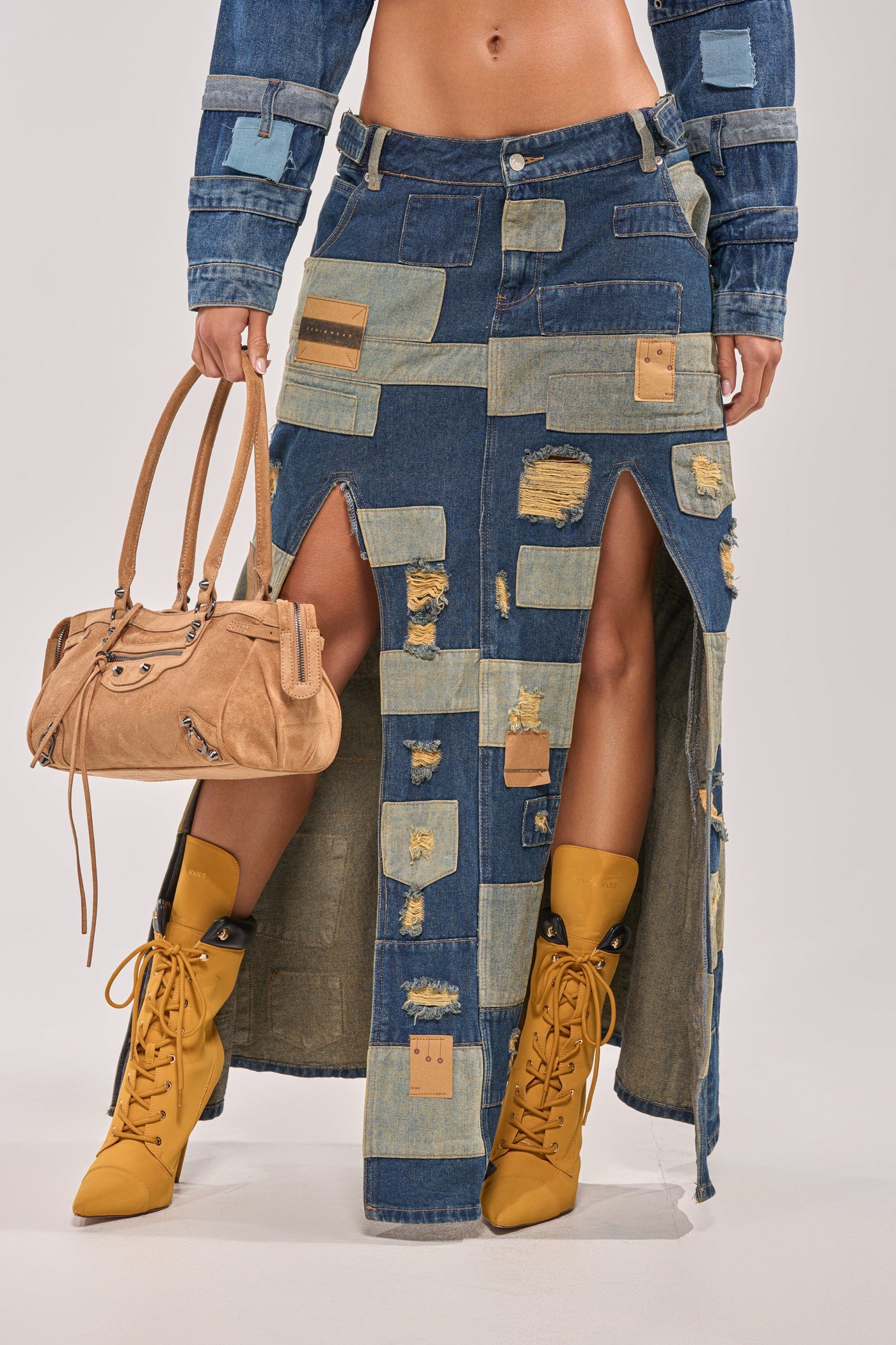 PATCH ME UP DENIM MAXI SKIRT