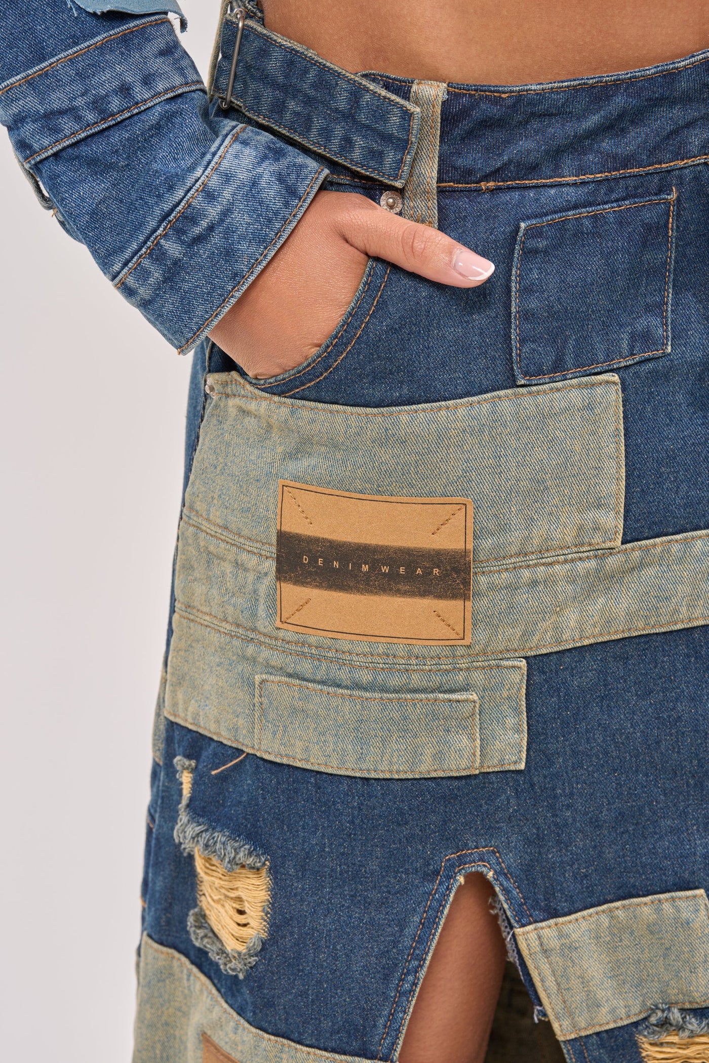 PATCH ME UP DENIM MAXI SKIRT