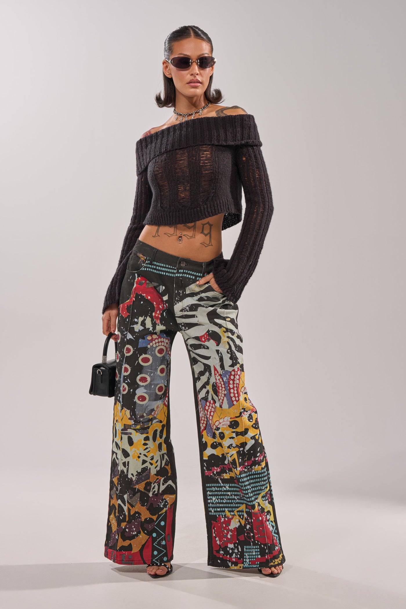 SOMETHING DIFFERENT PRINTED BLACK WASH JEANS
