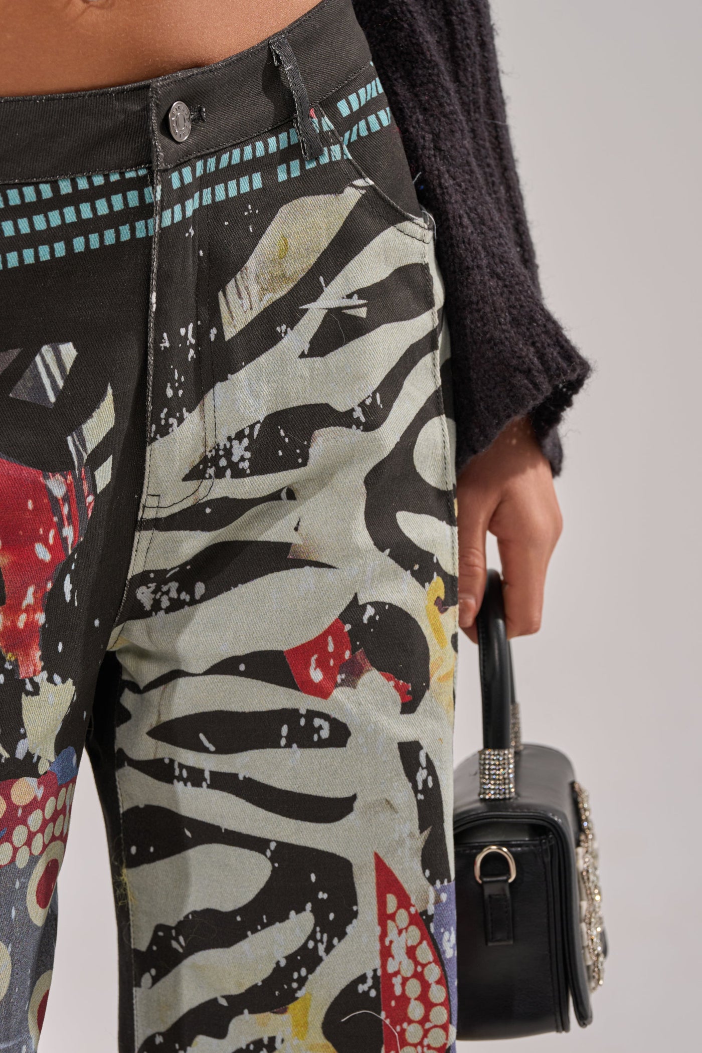 SOMETHING DIFFERENT PRINTED BLACK WASH JEANS