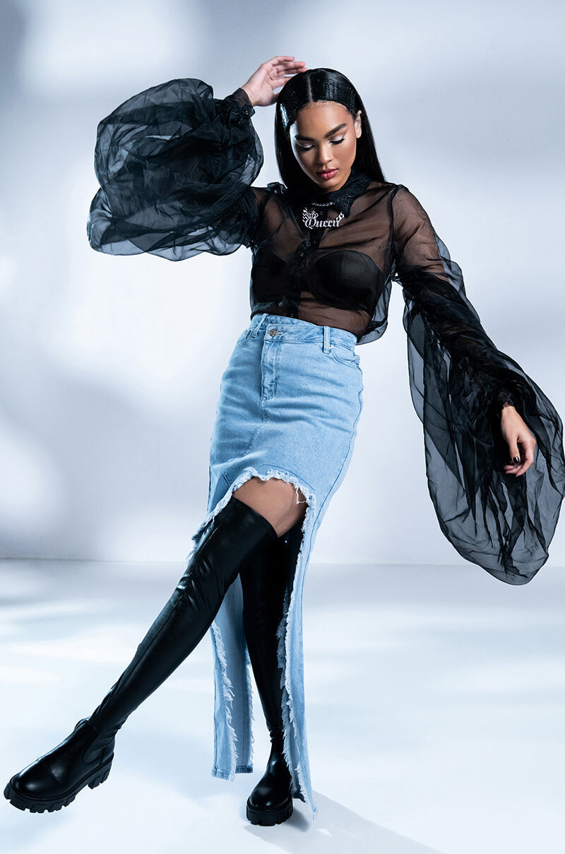 JUST WANNA DANCE HIGH LOW DENIM SKIRT