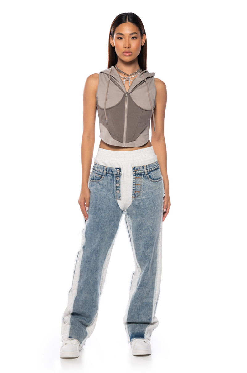 KIARA RELAXED JOGGER WITH DENIM DETAIL
