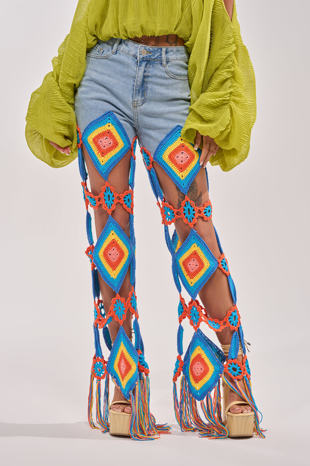 OUT OF OFFICE CROCHET DENIM JEANS
