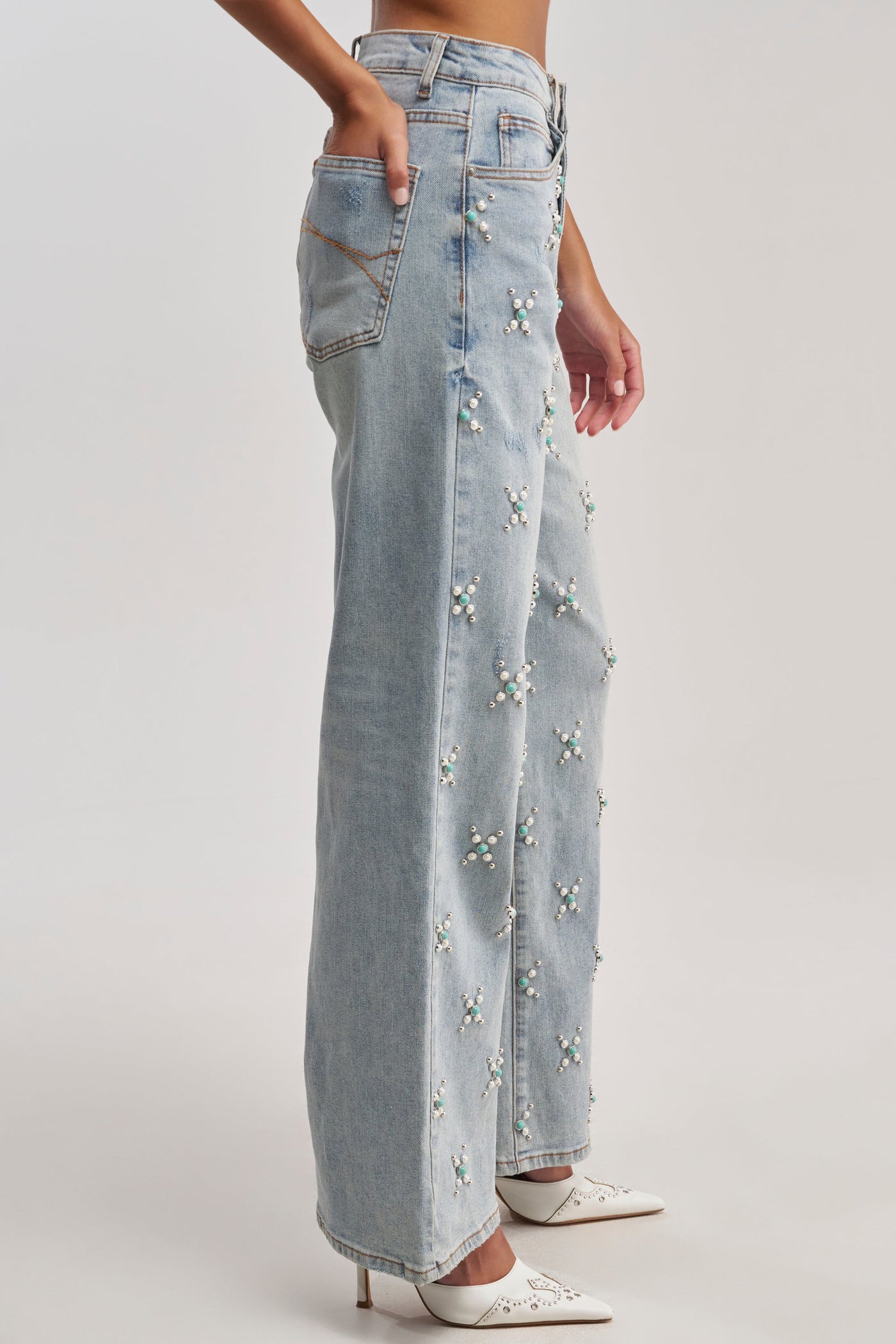TRYING SOMETHING OUT STUDDED DENIM
