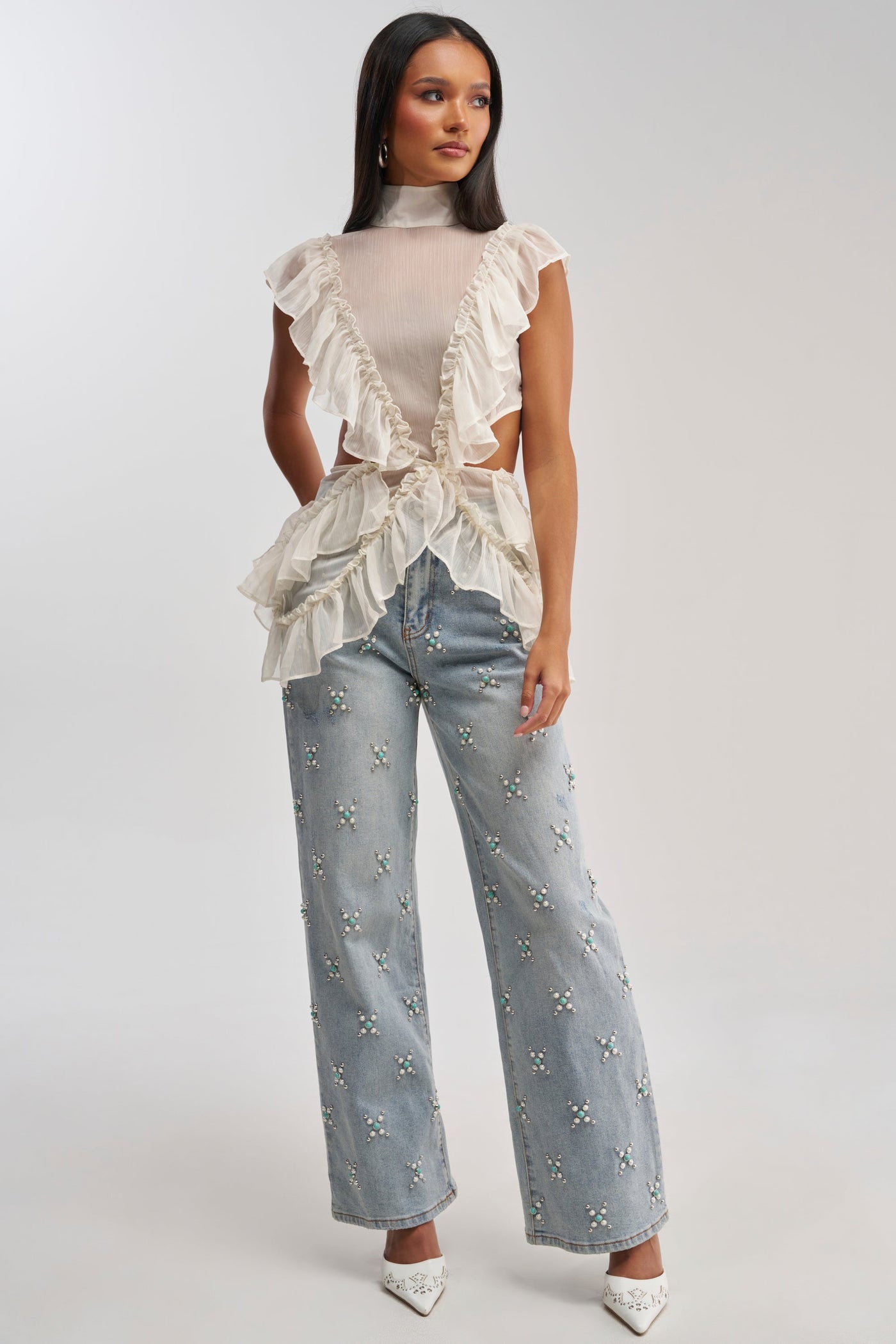 TRYING SOMETHING OUT STUDDED DENIM