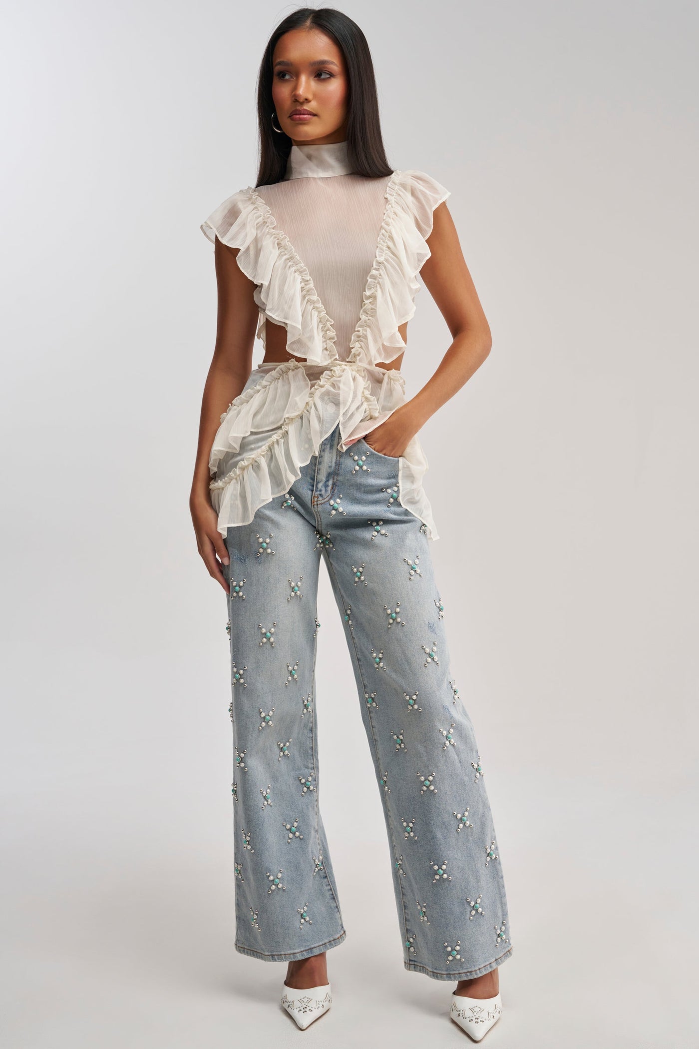 TRYING SOMETHING OUT STUDDED DENIM