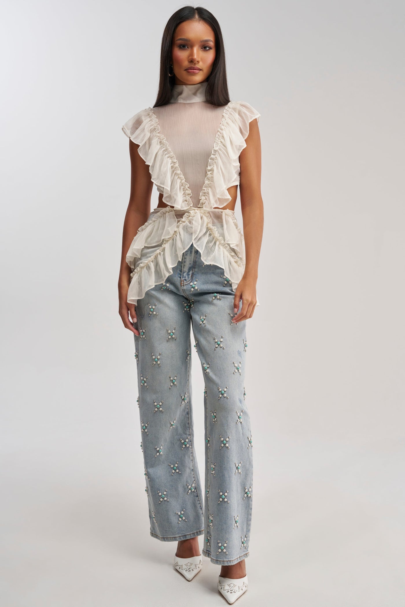TRYING SOMETHING OUT STUDDED DENIM