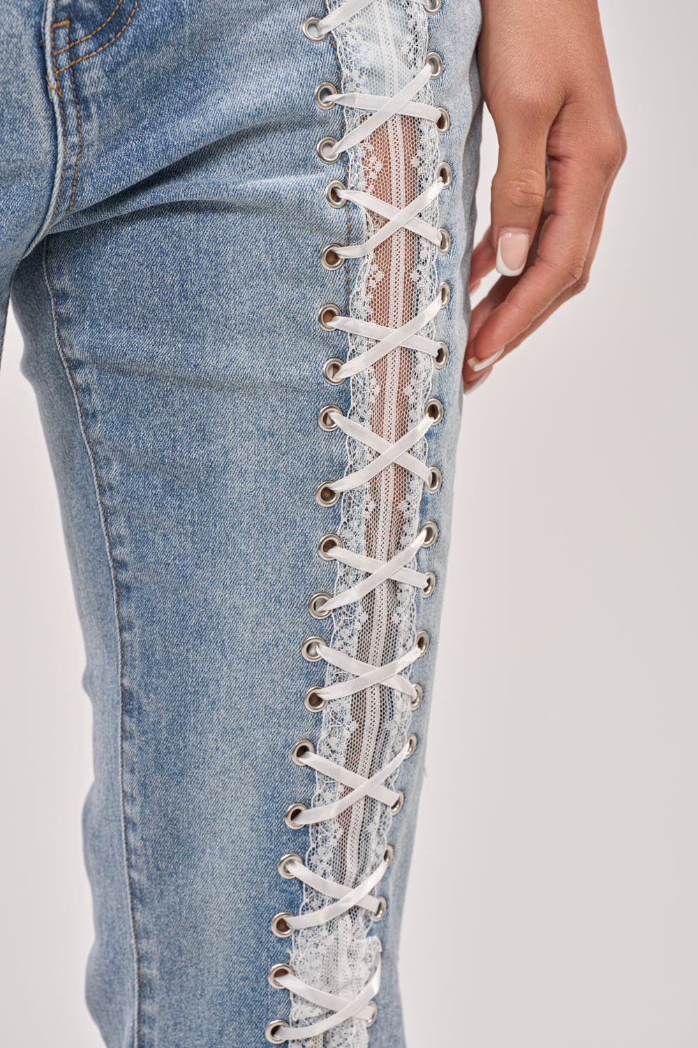 LOVE ME LIKE THAT LACE UP FLARE DENIM