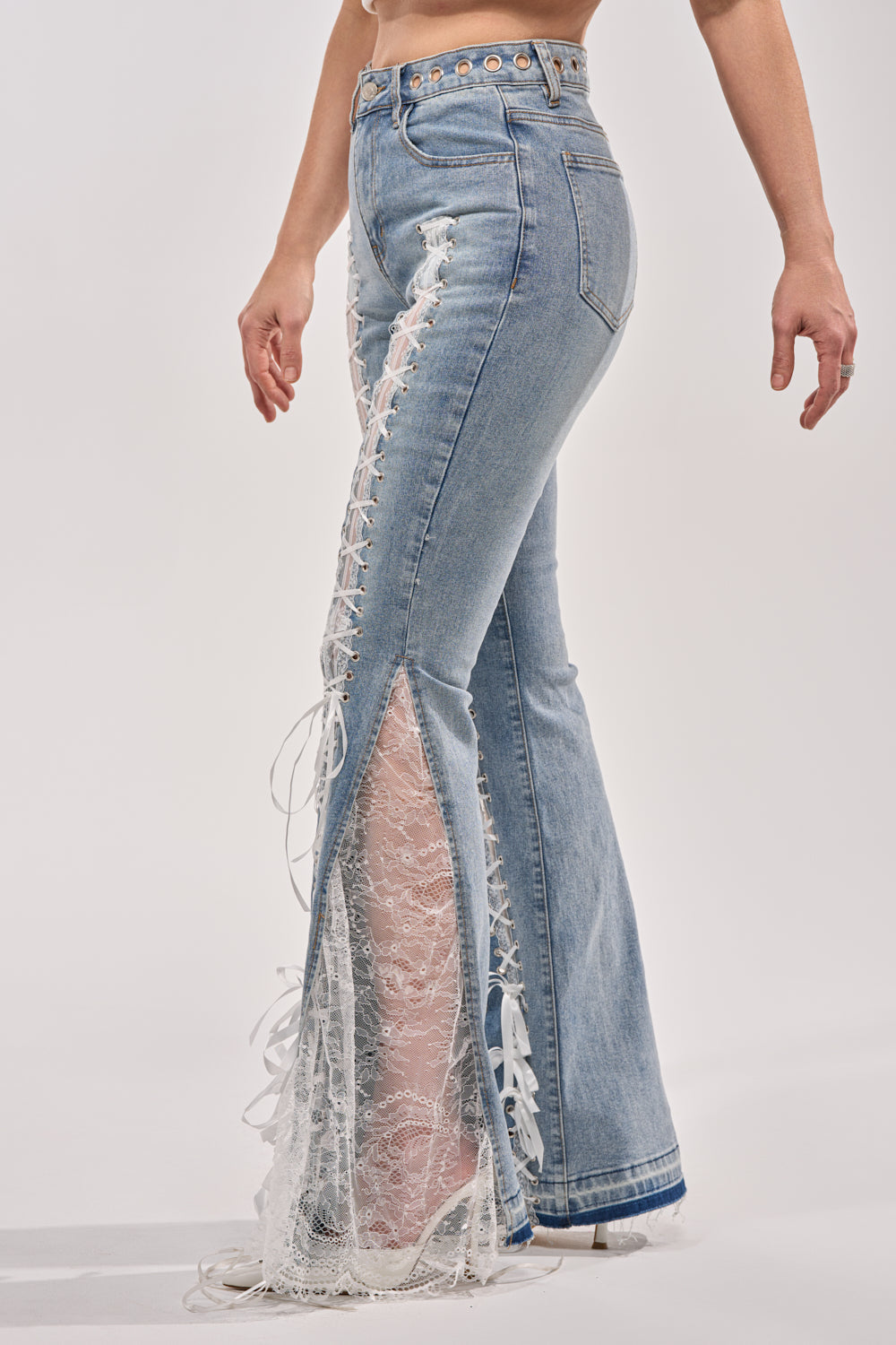 LOVE ME LIKE THAT LACE UP FLARE DENIM