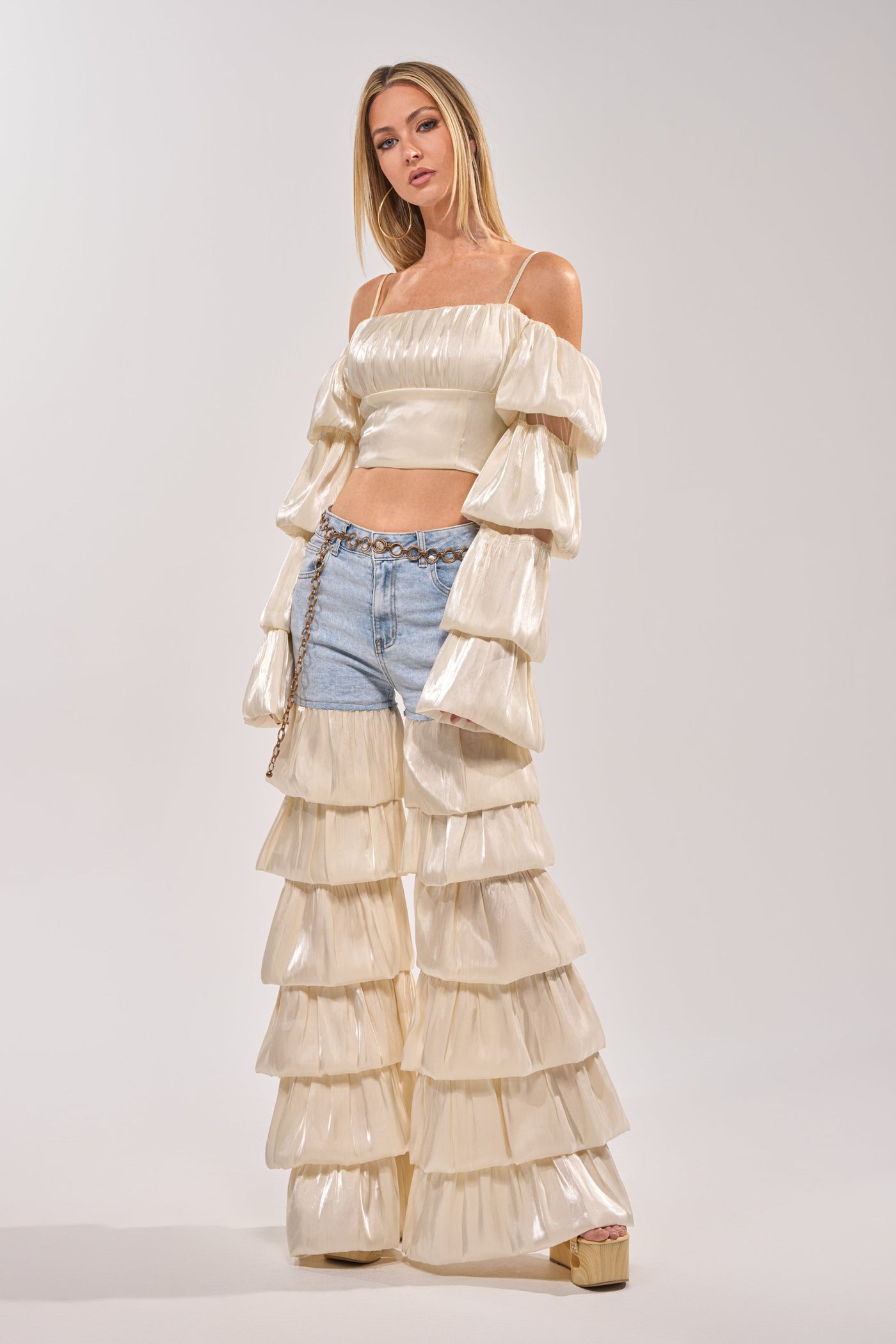 BOUNCIN AROUND DENIM RUFFLE PANT
