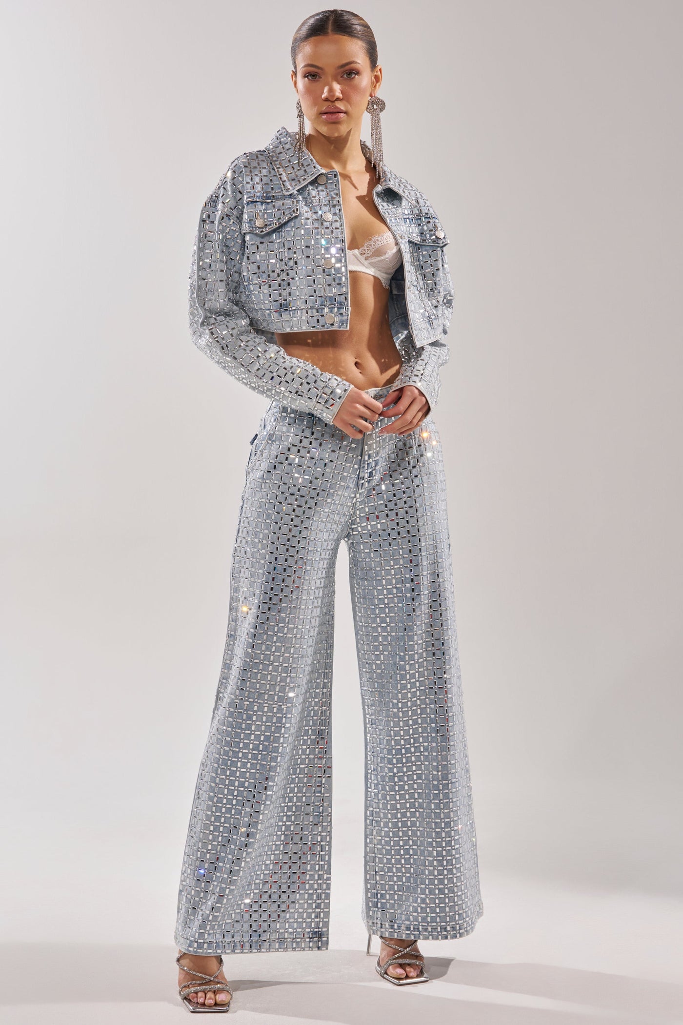 PICK N CHOOSE RHINESTONE WIDE LEG DENIM
