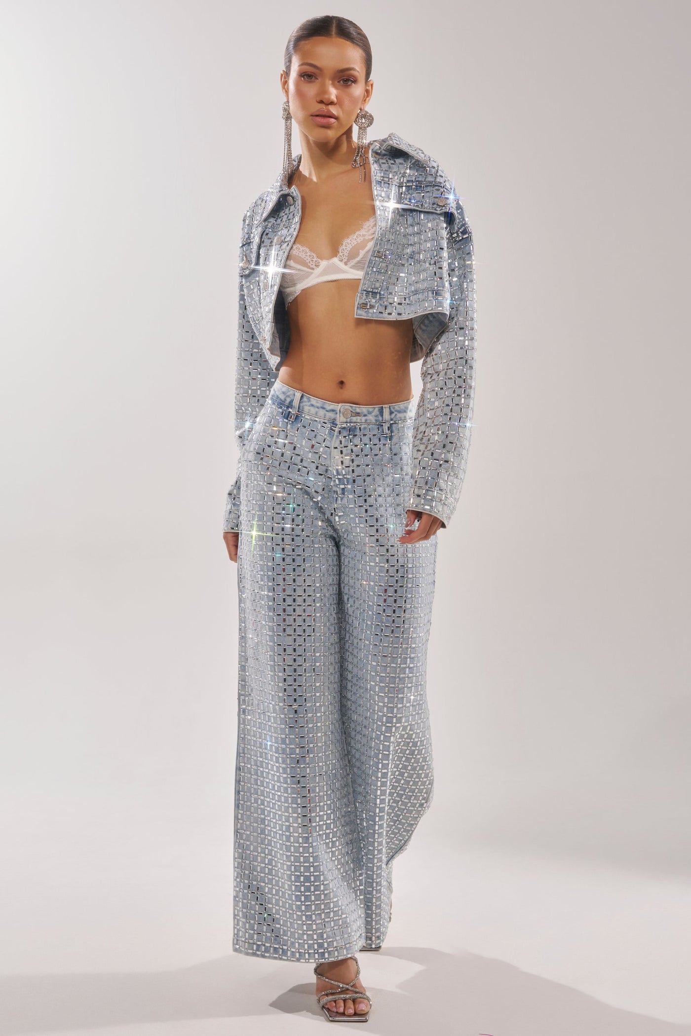 PICK N CHOOSE RHINESTONE WIDE LEG DENIM