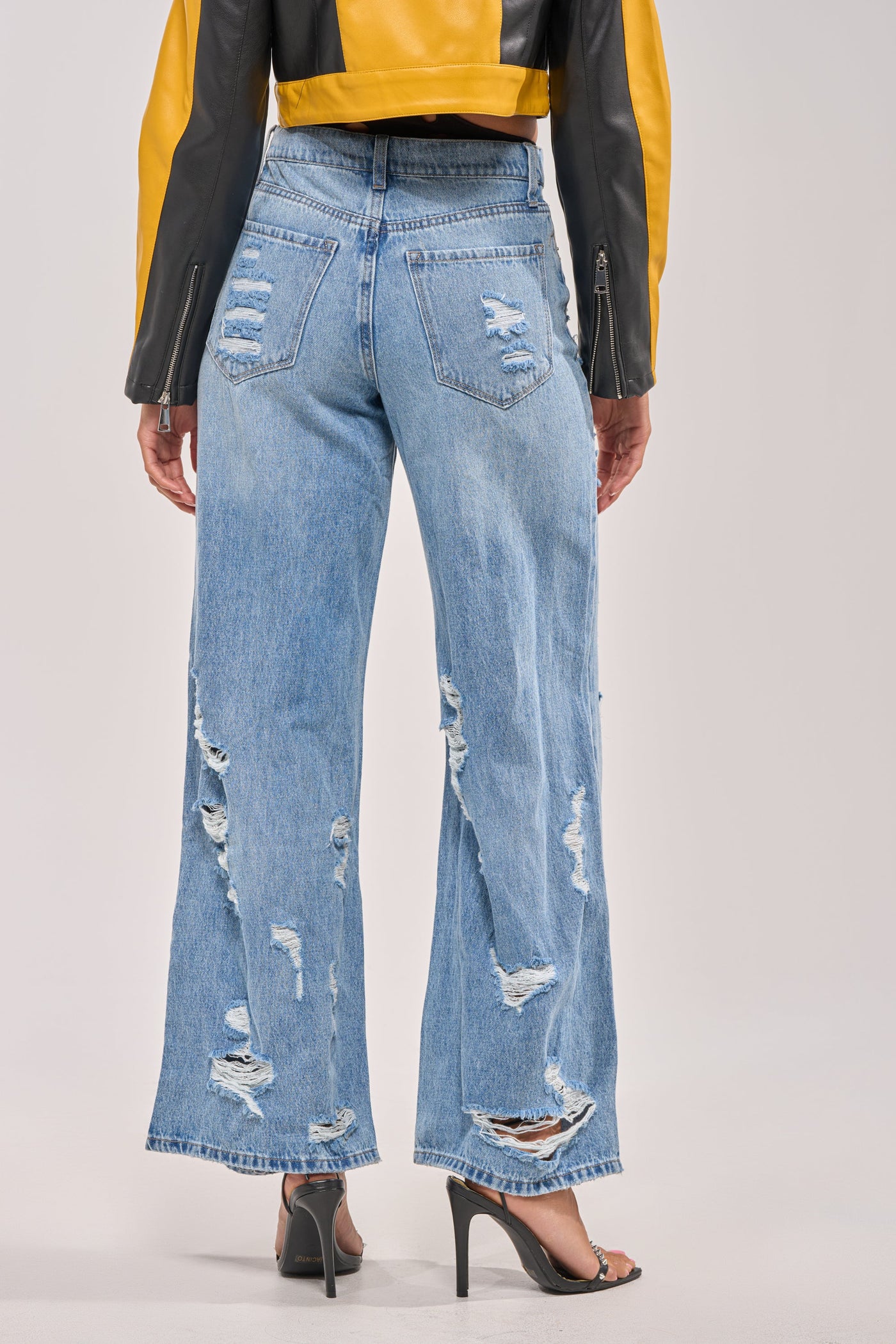SOMETHING NEW FOLD OVER WAISTBAND DISTRESSED DENIM