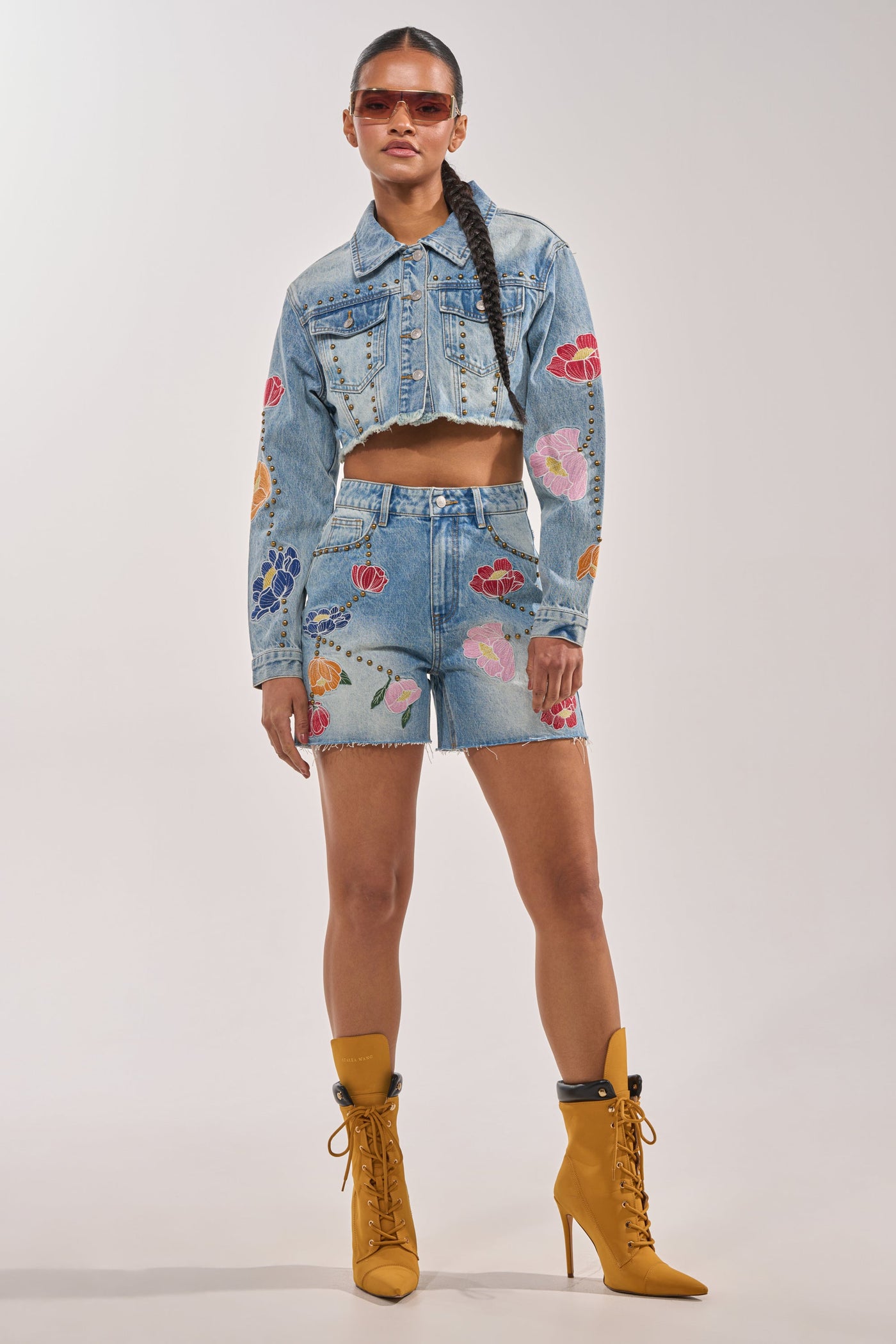 LOTTIE EMBROIDERED DENIM BERMUDA SHORTS