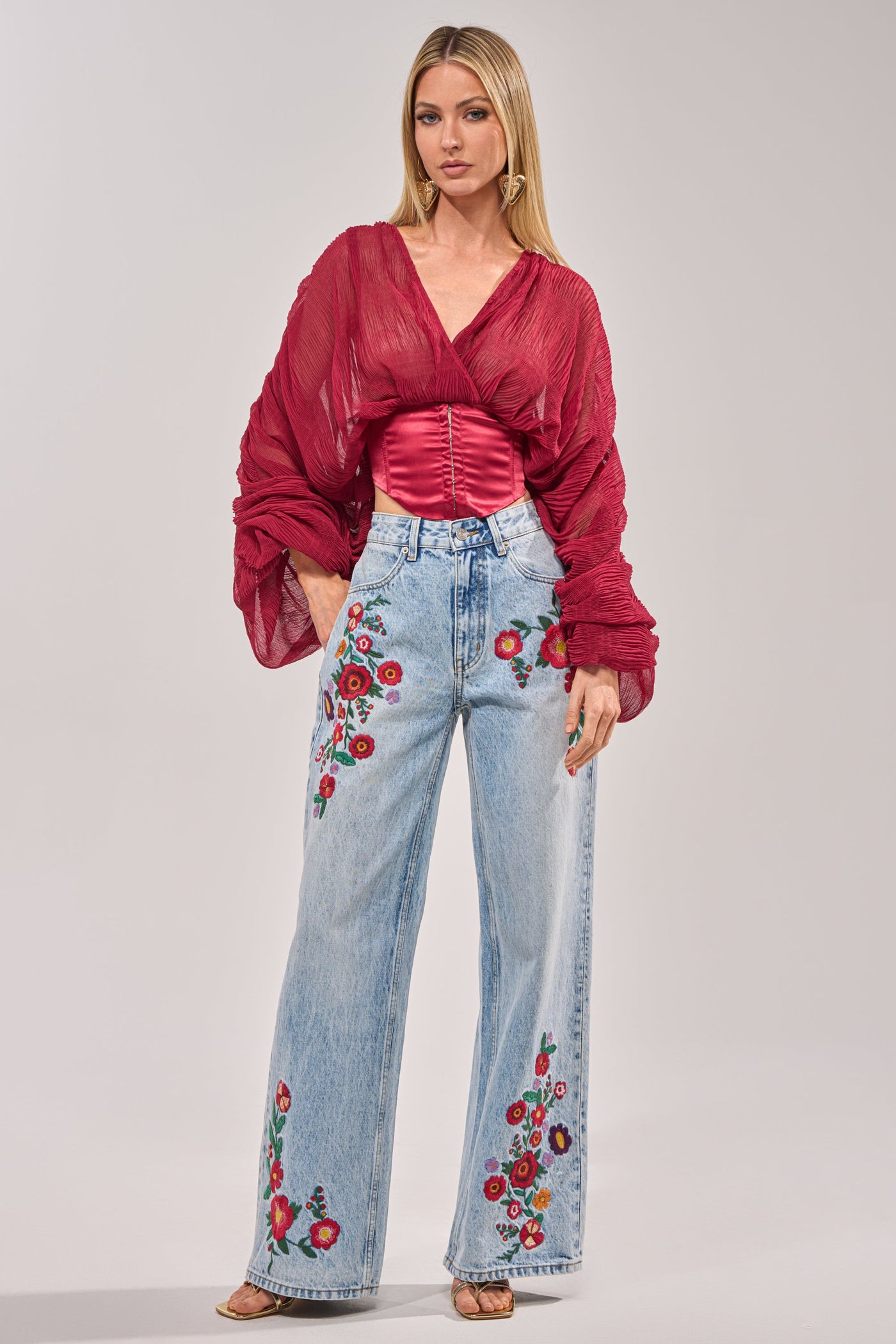 GIVE ME FLOWERS WIDE LEG DENIM