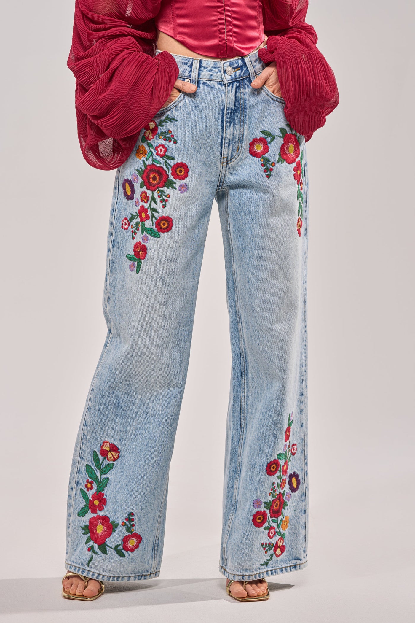 GIVE ME FLOWERS WIDE LEG DENIM