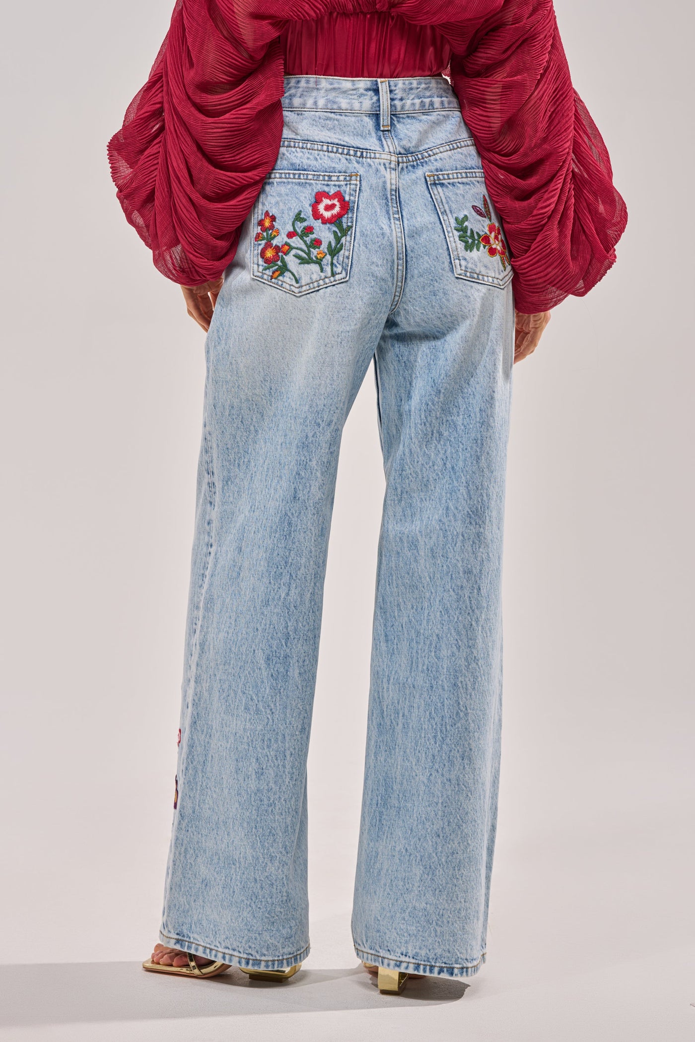 GIVE ME FLOWERS WIDE LEG DENIM
