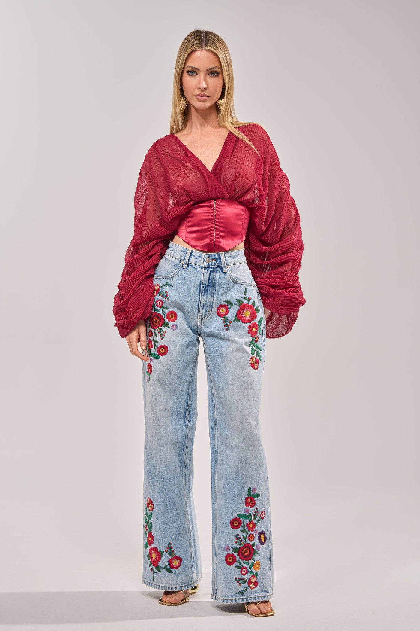GIVE ME FLOWERS WIDE LEG DENIM
