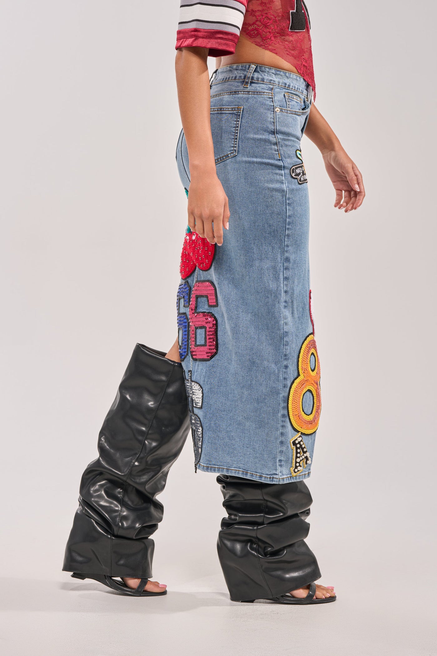 RAIDERS DENIM MAXI SKIRT