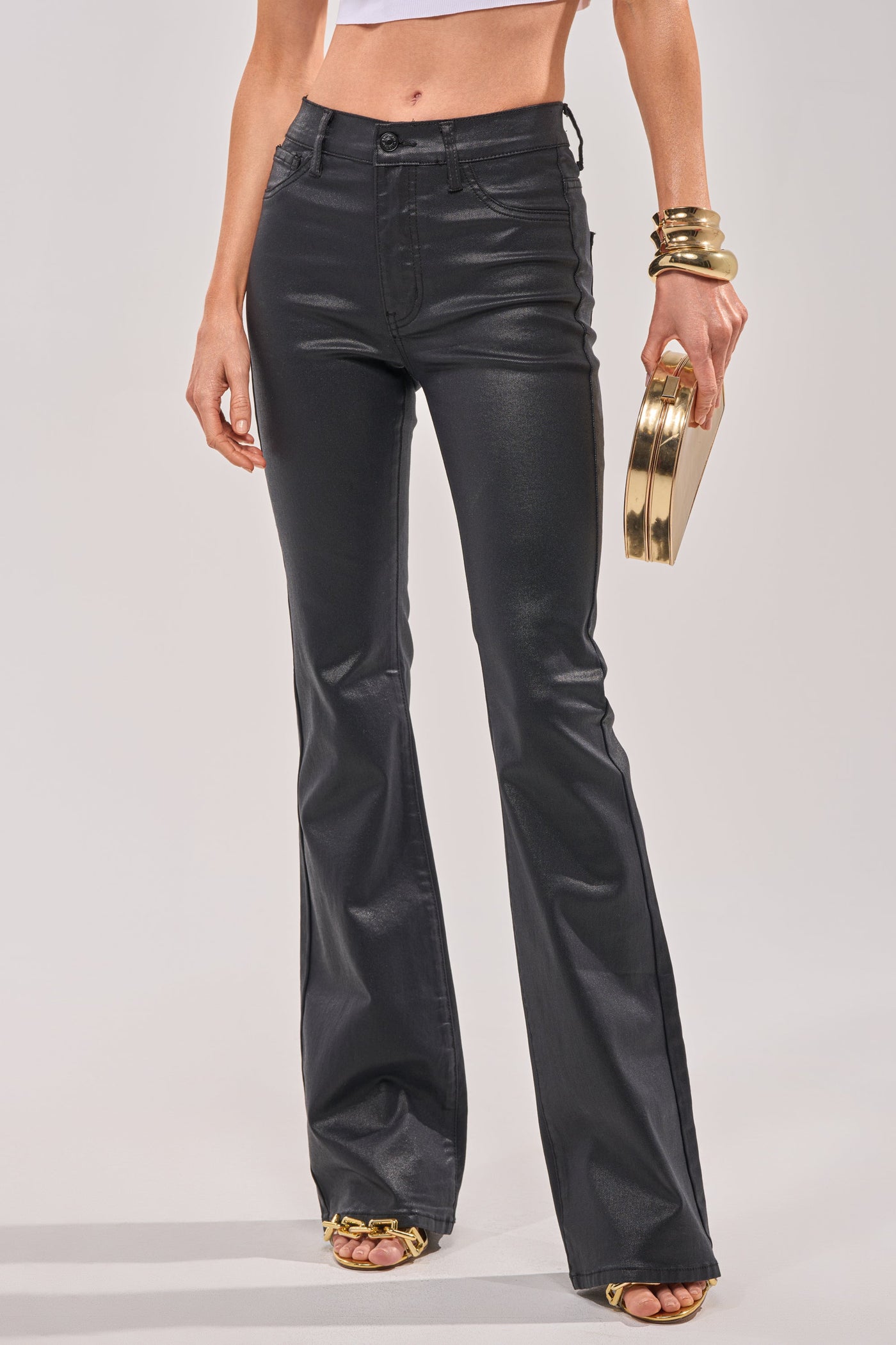 SIMPLY THE BEST COATED FLARE DENIM