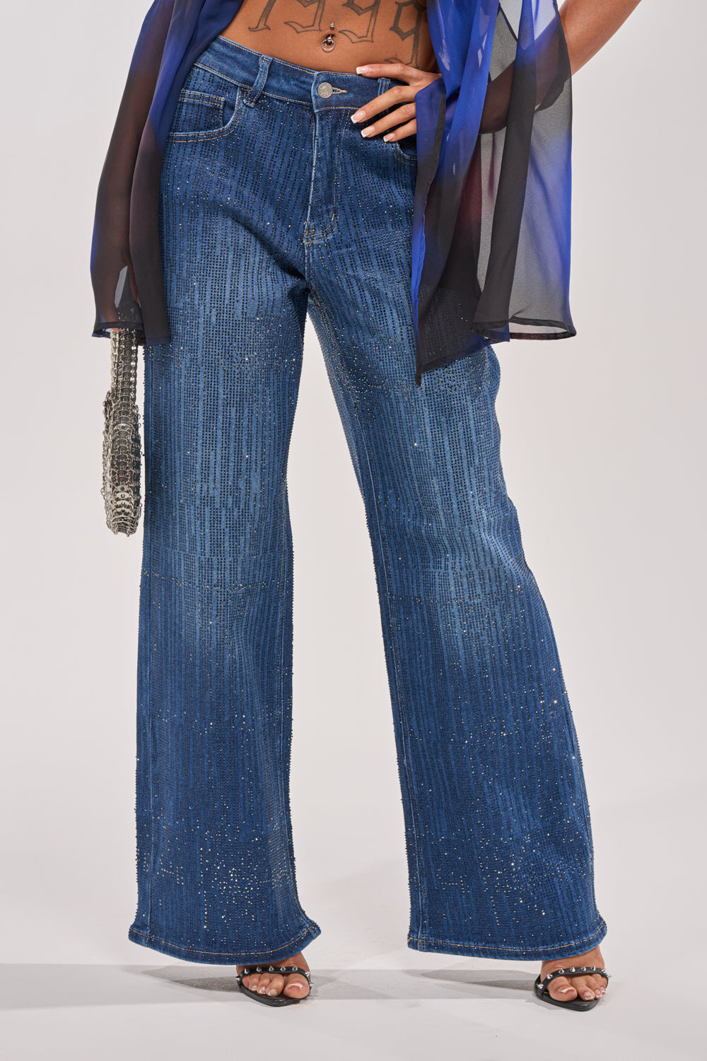 ITS ELECTRIC RHINESTONE WIDE LEG DENIM