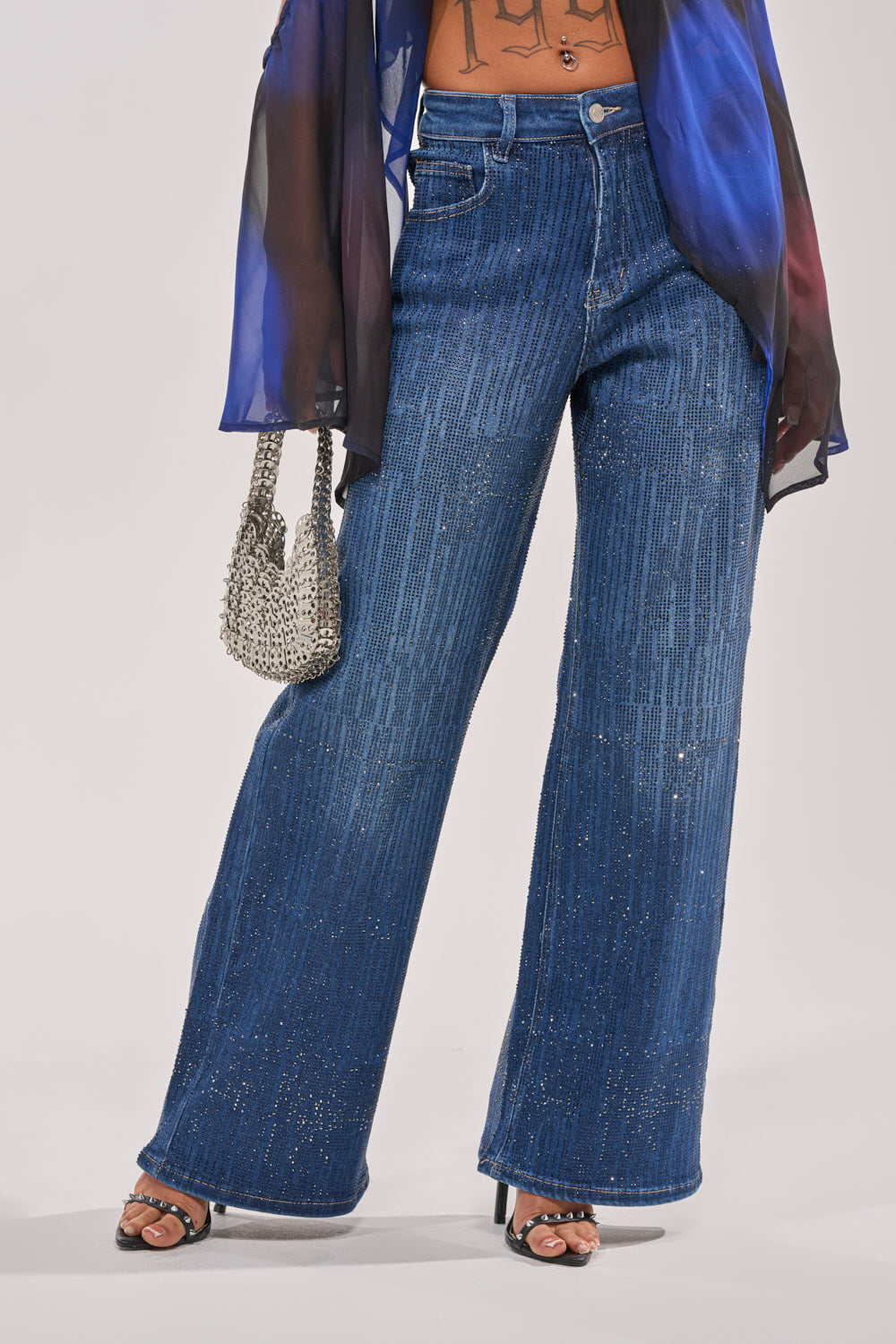 ITS ELECTRIC RHINESTONE WIDE LEG DENIM