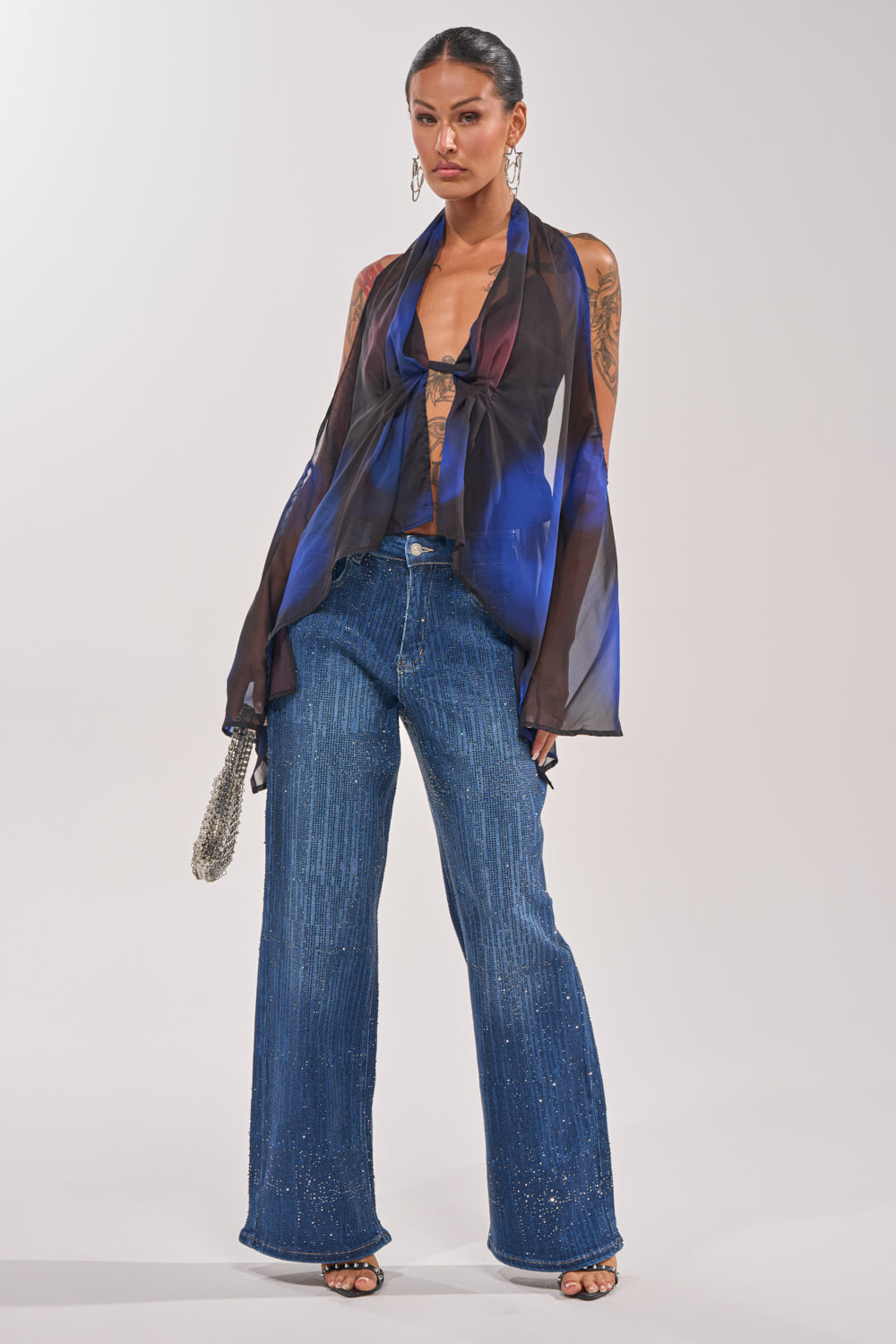ITS ELECTRIC RHINESTONE WIDE LEG DENIM