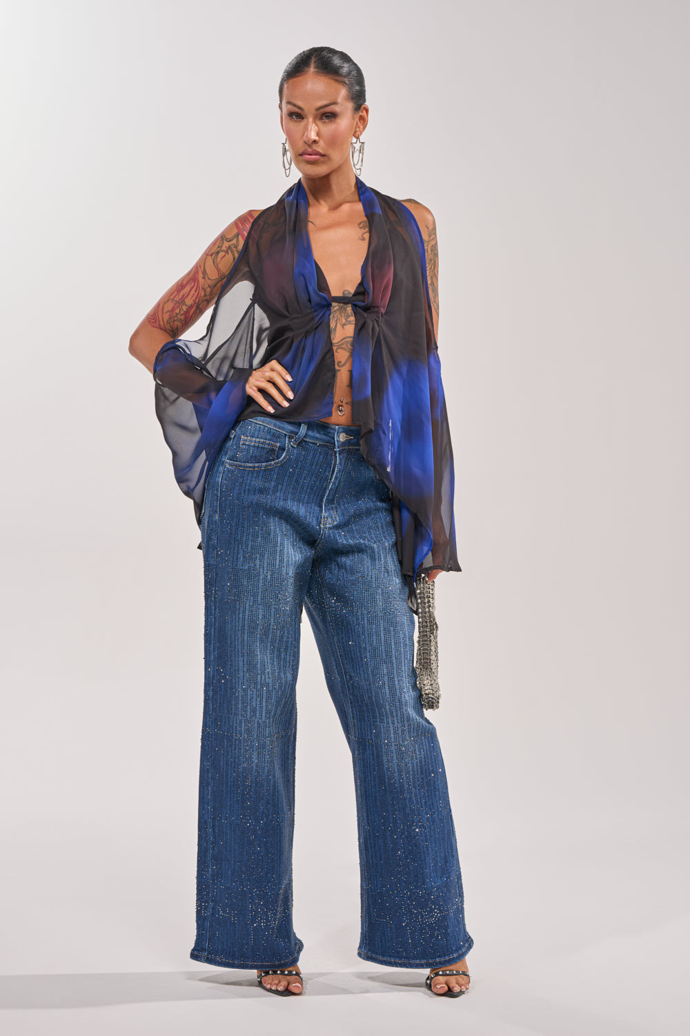 ITS ELECTRIC RHINESTONE WIDE LEG DENIM