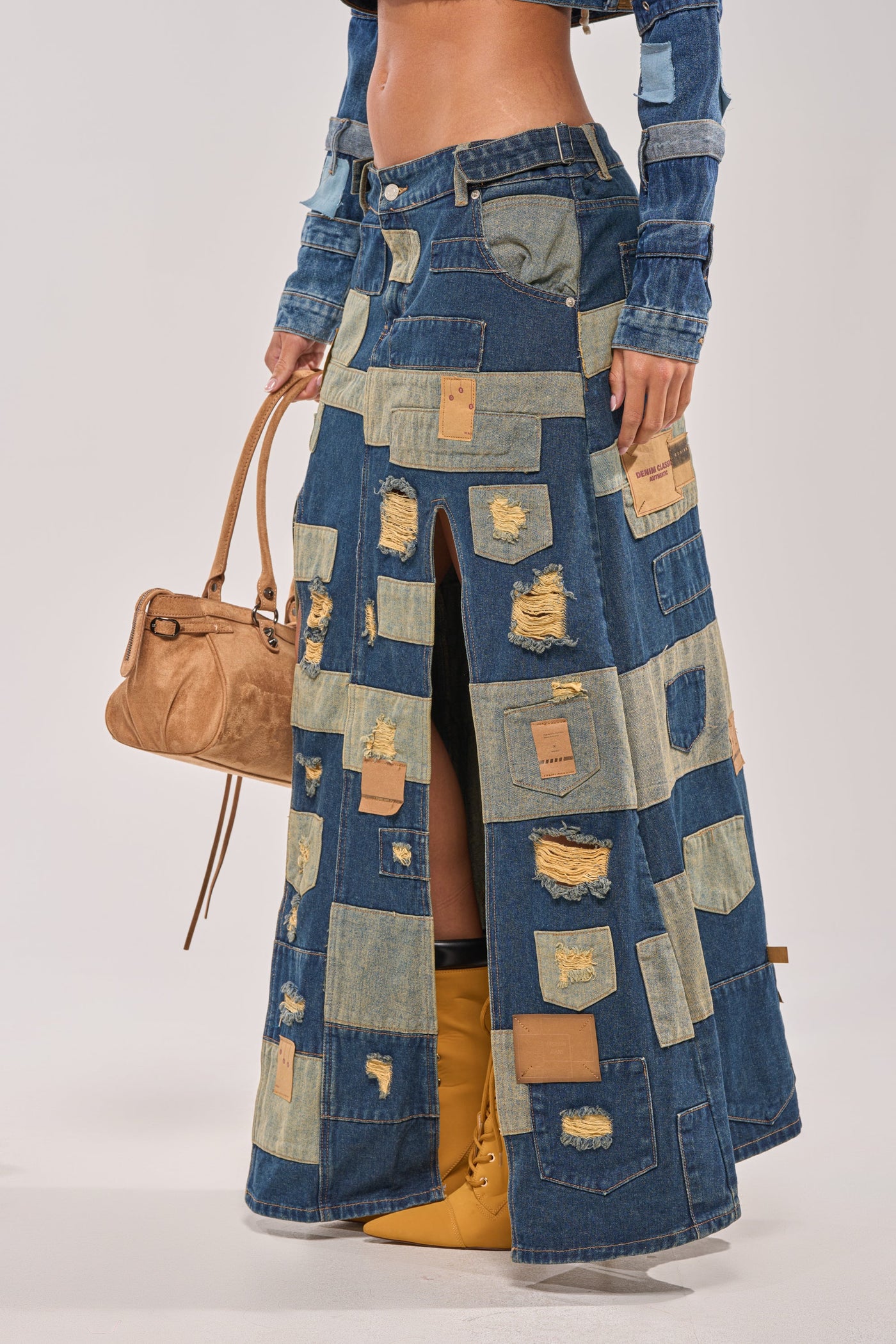 PATCH ME UP DENIM MAXI SKIRT