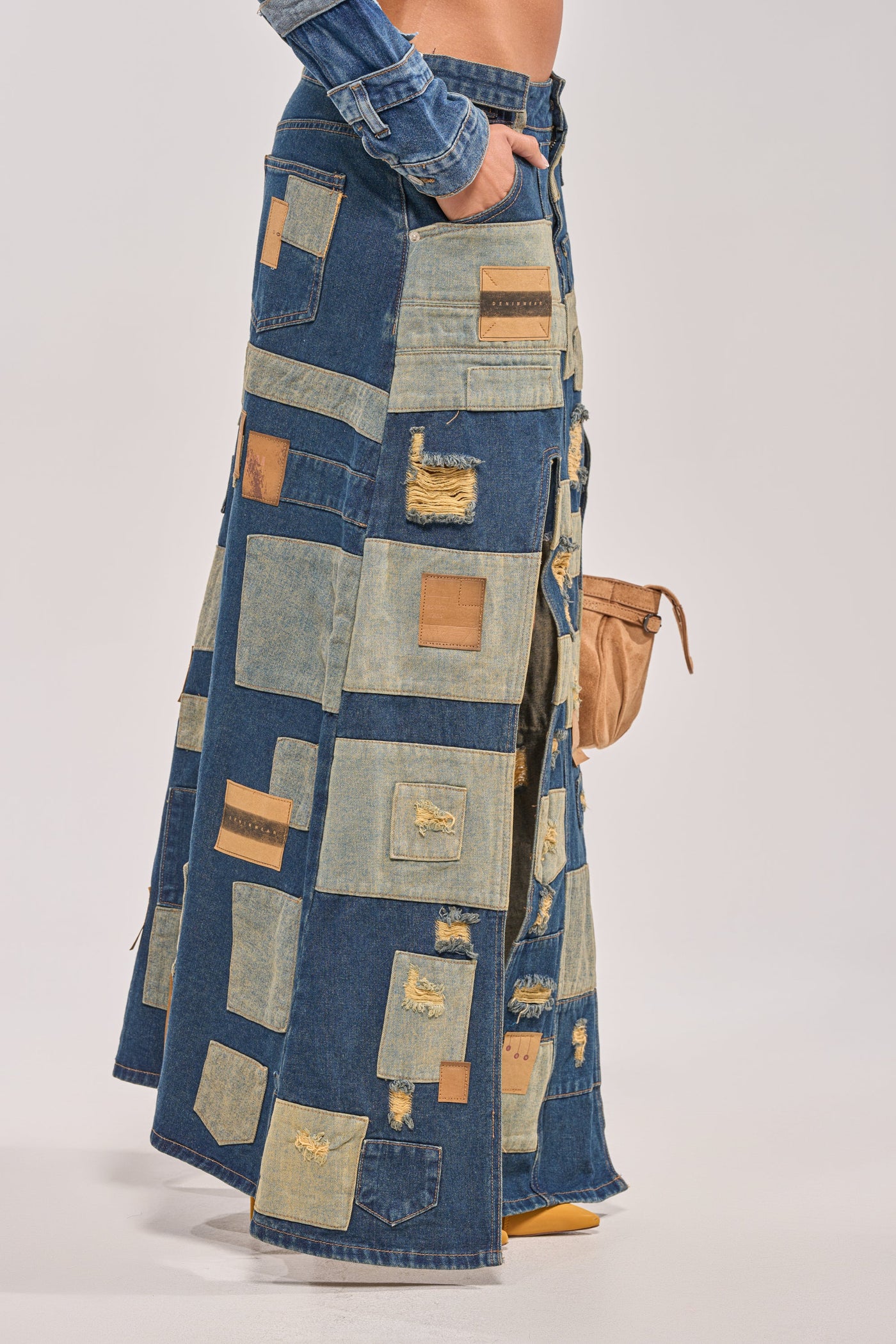 PATCH ME UP DENIM MAXI SKIRT