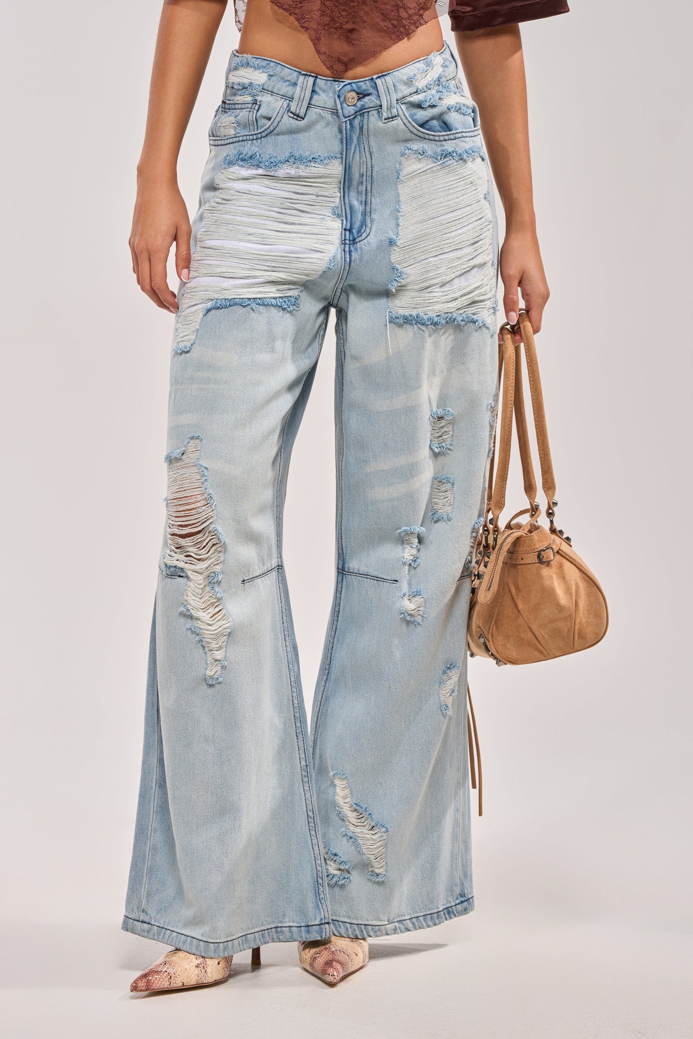 SUPER DISTRESSED WIDE LEG DENIM