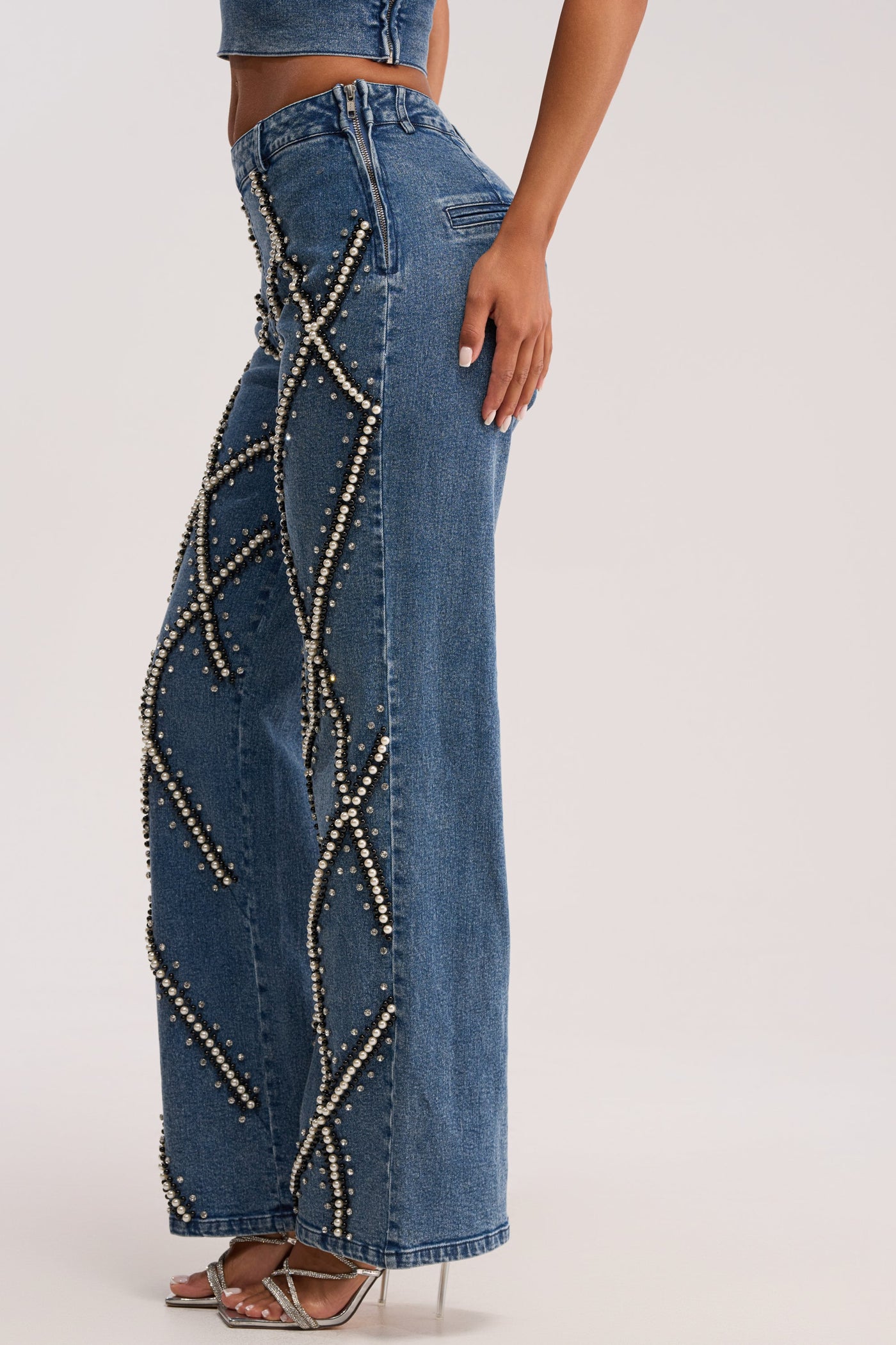 DRIPPING IN PEARLS DENIM PANT