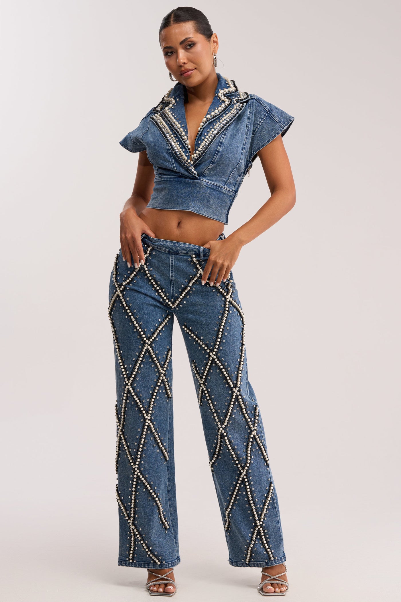DRIPPING IN PEARLS DENIM PANT