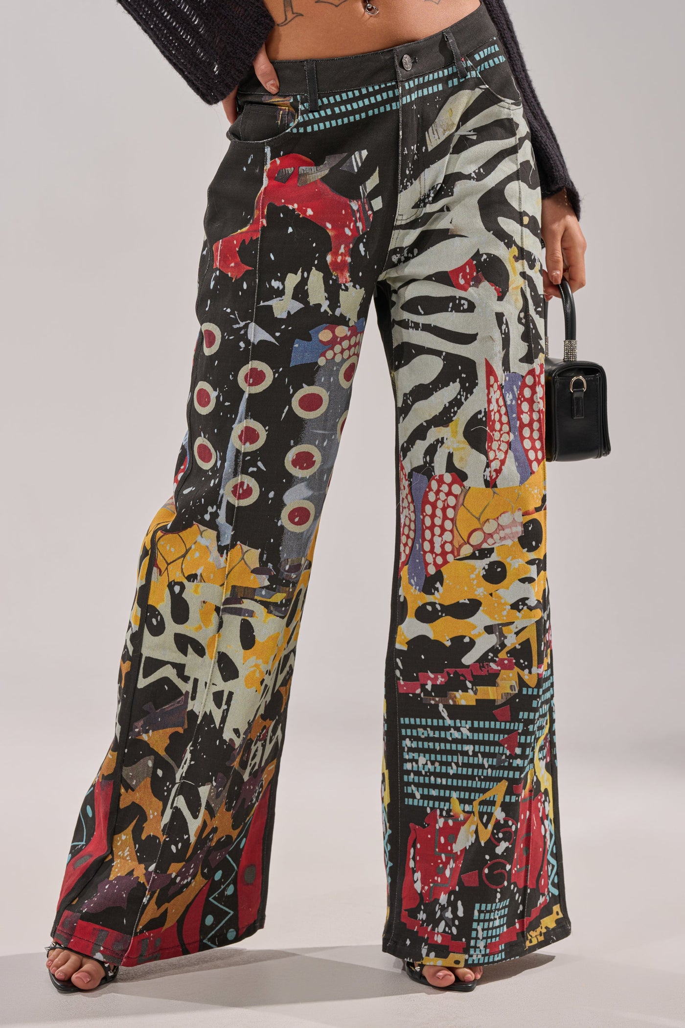 SOMETHING DIFFERENT PRINTED BLACK WASH JEANS