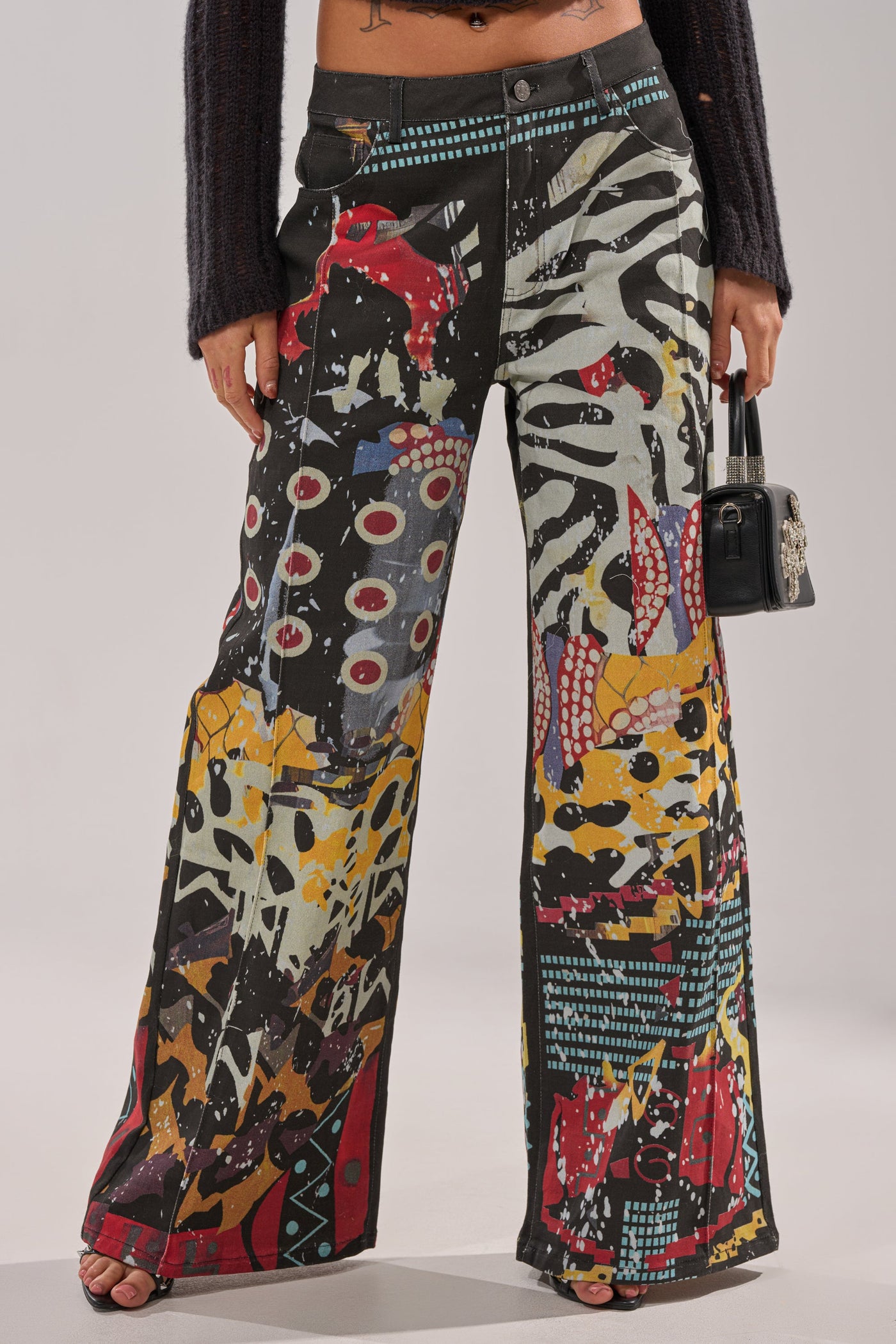 SOMETHING DIFFERENT PRINTED BLACK WASH JEANS