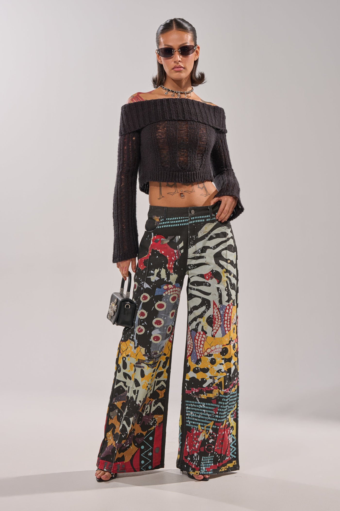 SOMETHING DIFFERENT PRINTED BLACK WASH JEANS