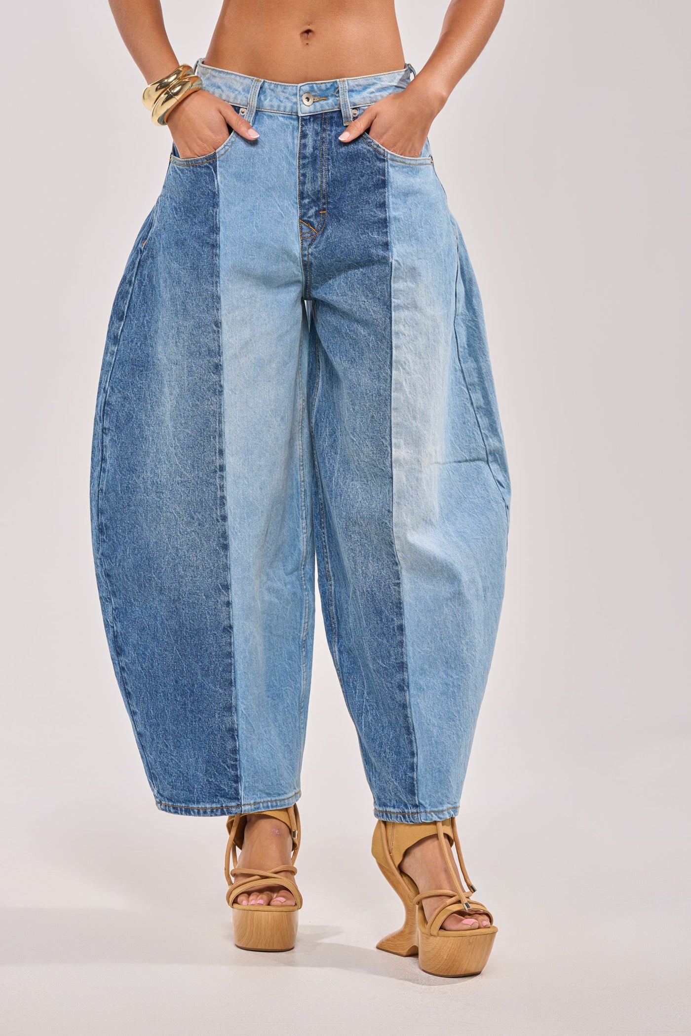 MIXED EMOTIONS COLORBLOCKED BARREL DENIM